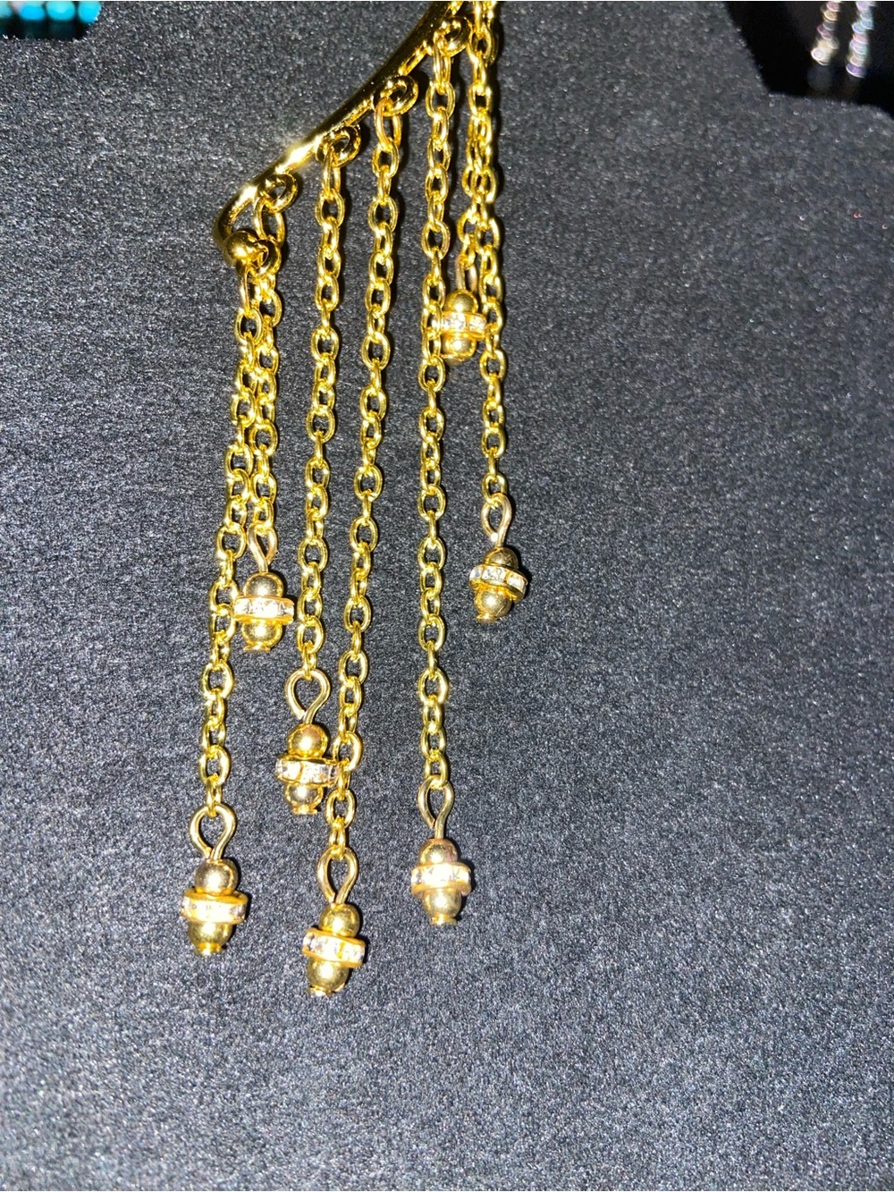 Gold Dangle Chain Ear Cuff with Bead Accents
